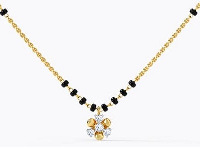 Clover leaf inspired gold and diamond mangalsutra locket