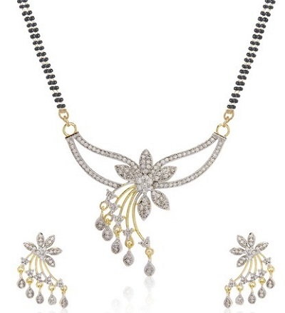 Diamond mangalsutra with matching earrings