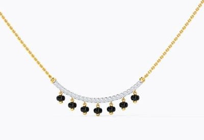 Diamonds and black beaded dainty locket for mangalsutra