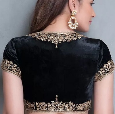 Black embroidered velvet party wear blouse