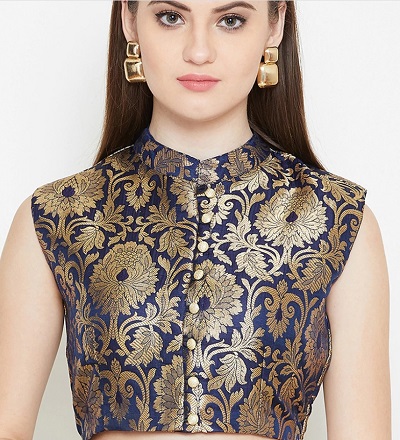 Brocade Party wear Chinese Collar Blouse Design
