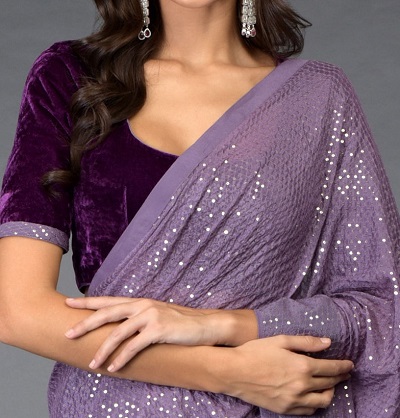 Dark purple scoop neckline velvet blouse design