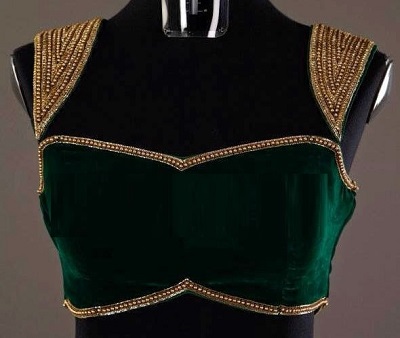 Designer dark green velvet blouse with bead work