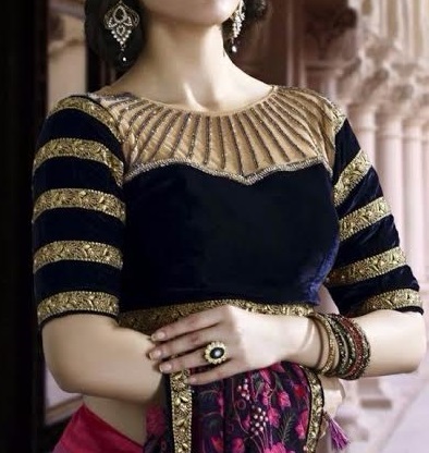 Designer velvet blue blouse for sarees and lehenga