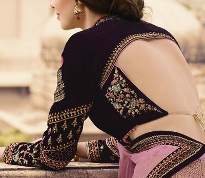 Full sleeves backless velvet saree blouse