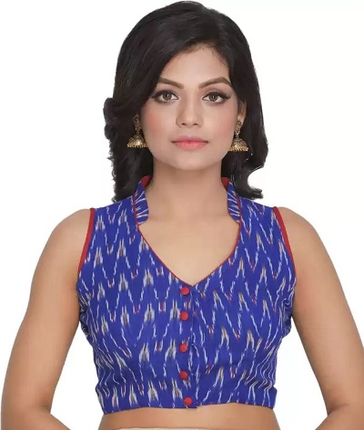 Half collar sleeveless cotton blouse design