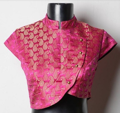 High Neck Chinese collar Angrakha wrap pattern blouse design