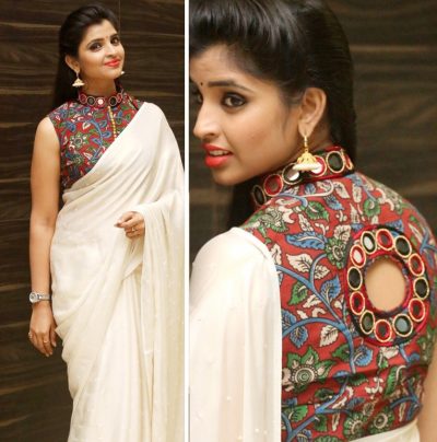 High neck blouse designs for cotton sarees
