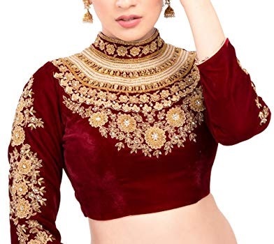 Highly embroidered full sleeves velvet red saree blouse