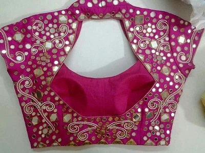 Mirror work collared saree blouse pattern