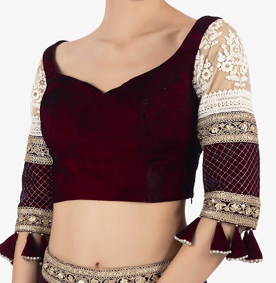 Net and velvet saree blouse design