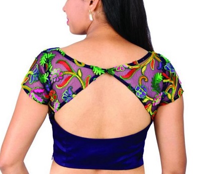 Patchwork blue velvet blouse design