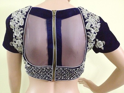 Patchwork zipper velvet blouse pattern