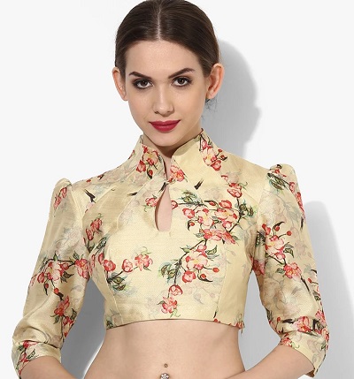 Printed high neck blouse with full sleeves