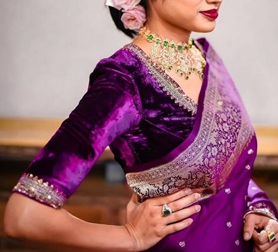 Purple velvet blouse for weddings