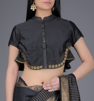 Stylish designer front opening saree blouse with collar