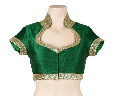 Sweetheart Neck Green Golden embellished saree blouse