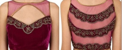Velvet and net embellished blouse with sleeveless pattern