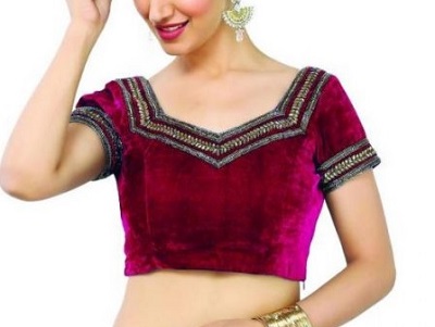 Velvet blouse with heavy border in pink