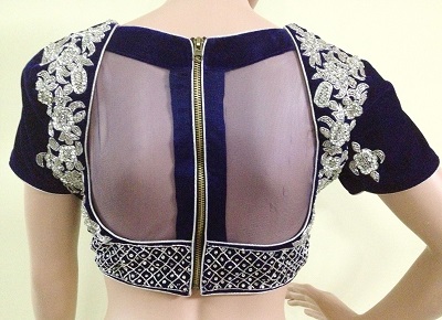 Velvet blouse with rich embroidery and back zipper