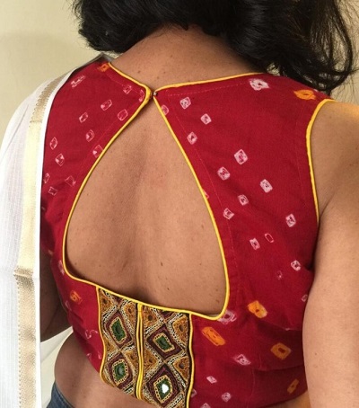 Bandhani print red and yellow blouse pattern