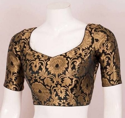 Black and gold Banarasi silk woven blouse pattern