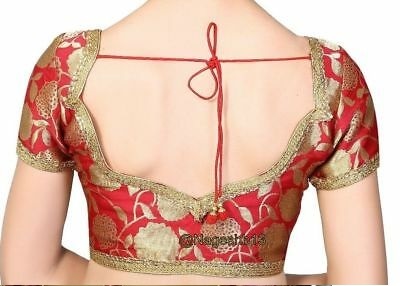 Bridal red Banarasi blouse with deep back neckline