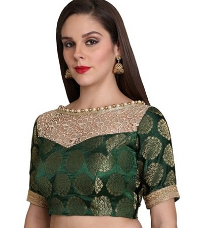 Brocade and lace fabric party wear blouse design