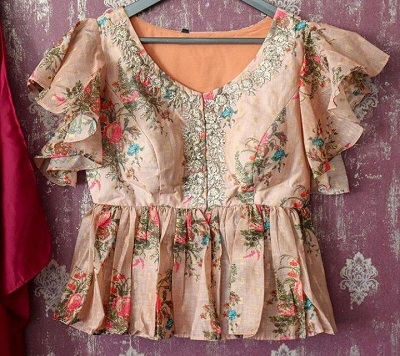 Cotton silk fabric embroidered peplum blouse design