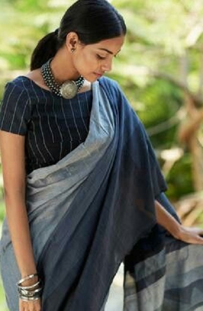 Dark blue cotton saree blouse pattern