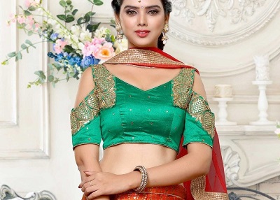 Designer cold shoulder silk saree blouse pattern