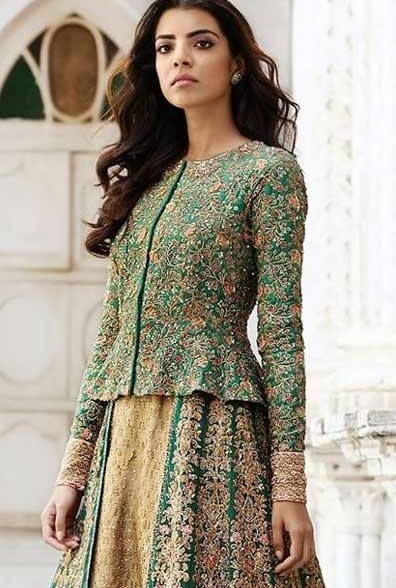 Full sleeves heavy embroidered green blouse