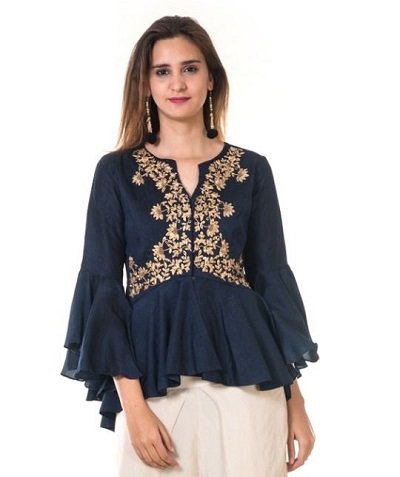 Georgette embroidered peplum style top blouse