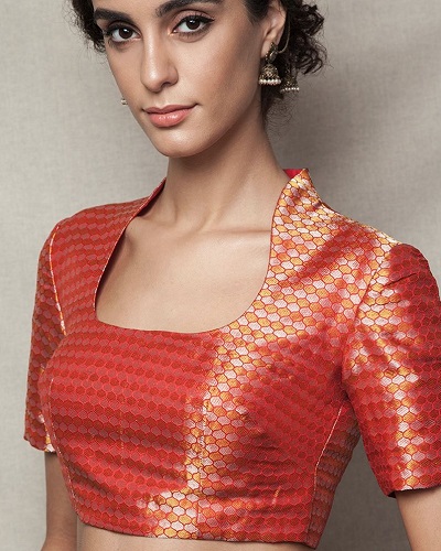 Half high neck design Banarasi blouse