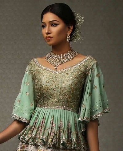 Heavily embellished georgette blouse with peplum design