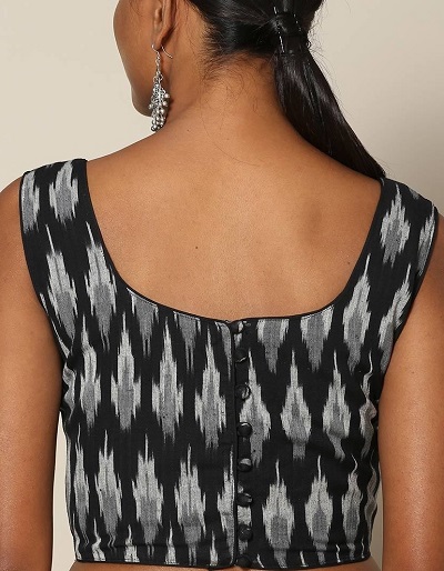 Ikkat printed cotton saree blouse design