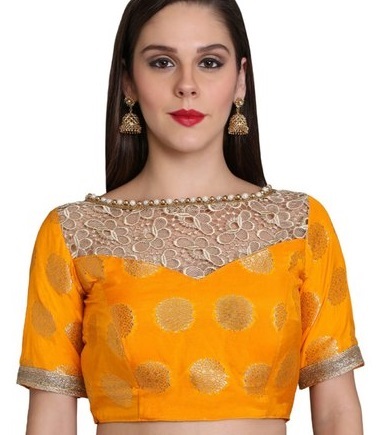 Mustard orange Banarasi woven Silk blouse