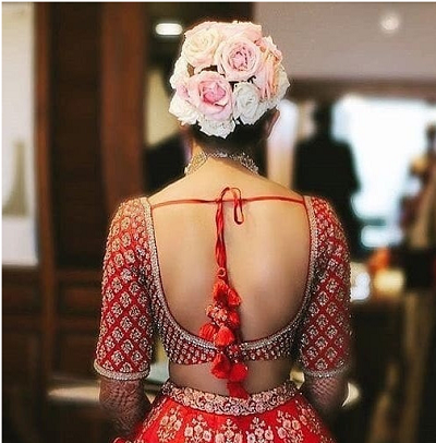 Red bridal embroidered backless blouse pattern