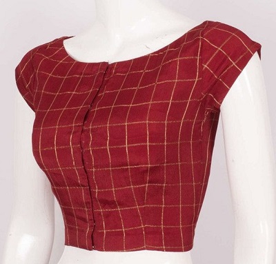 Short sleeve Maroon cotton blouse design