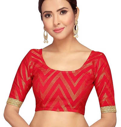 Simple Banarasi elbow length Silk blouse design
