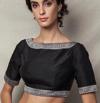 Simple Black Silk blouse with boat neckline