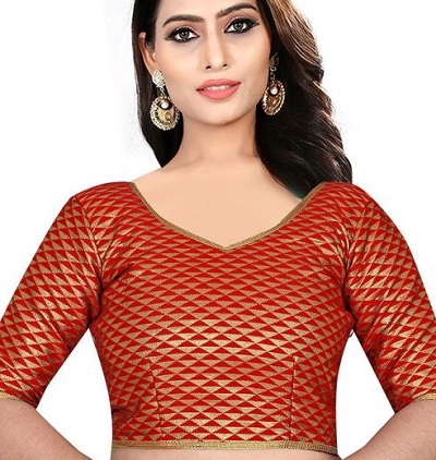 Simple red Banarasi brocade blouse design