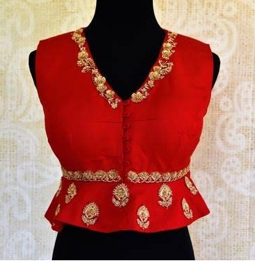 Sleeveless V neckline blouse with short peplum pattern