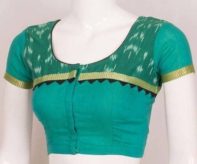 Stylish cotton saree blouse with lace pattern