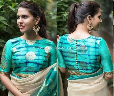 Stylish embroidered saree blouse design