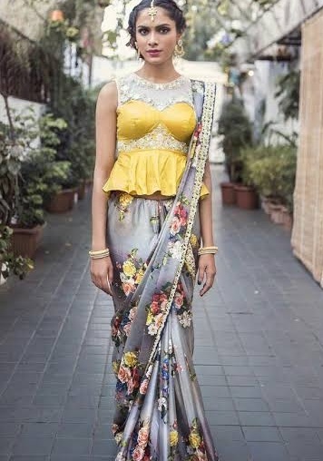 Stylish sleeveless yellow pattern blouse design