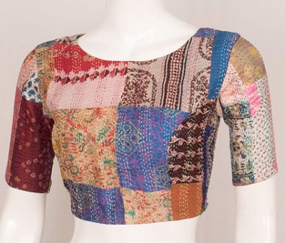 Unique multi colored patch work blouse design