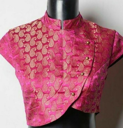 Angrakha style pattern Banarasi blouse design