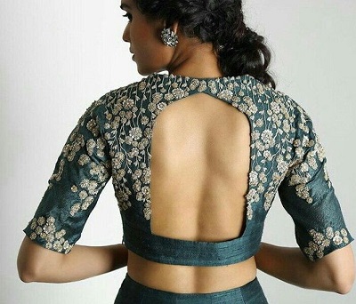 Backless blouse with embroidery on art Silk fabric