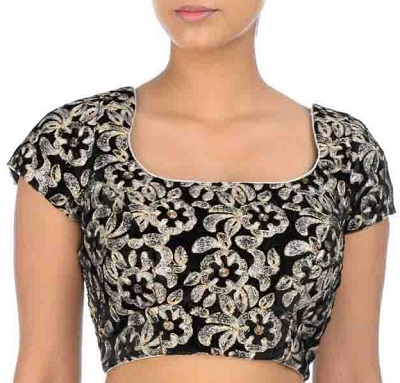 Black heavy Zari work Banarasi silk blouse design
